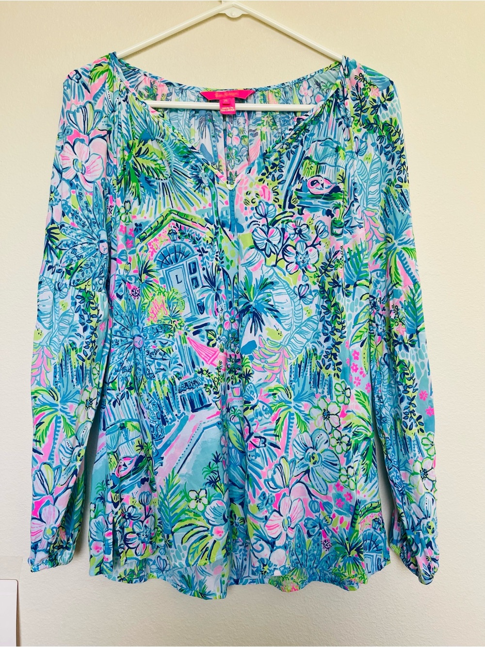 Lilly Pulitzer Multicolor “Lilly’s House” Print Long-Sleeve Blouse